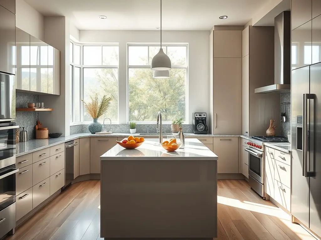 A beautifully renovated modern kitchen with sleek cabinetry and appliances.